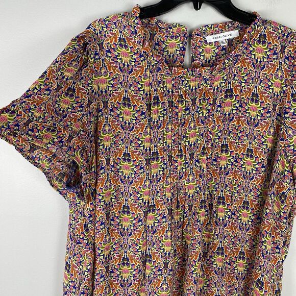 Rose & Olive 3X Blouse Multicolor Flutter Sleeve Floral Lightweight Boho Office - Picture 3 of 9